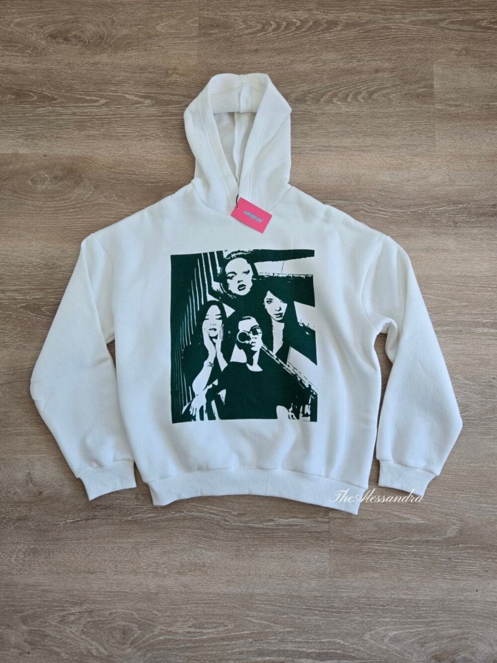 Edikted Mono Print Pop Art Graphic Hoodie White Green Medium New With Tags